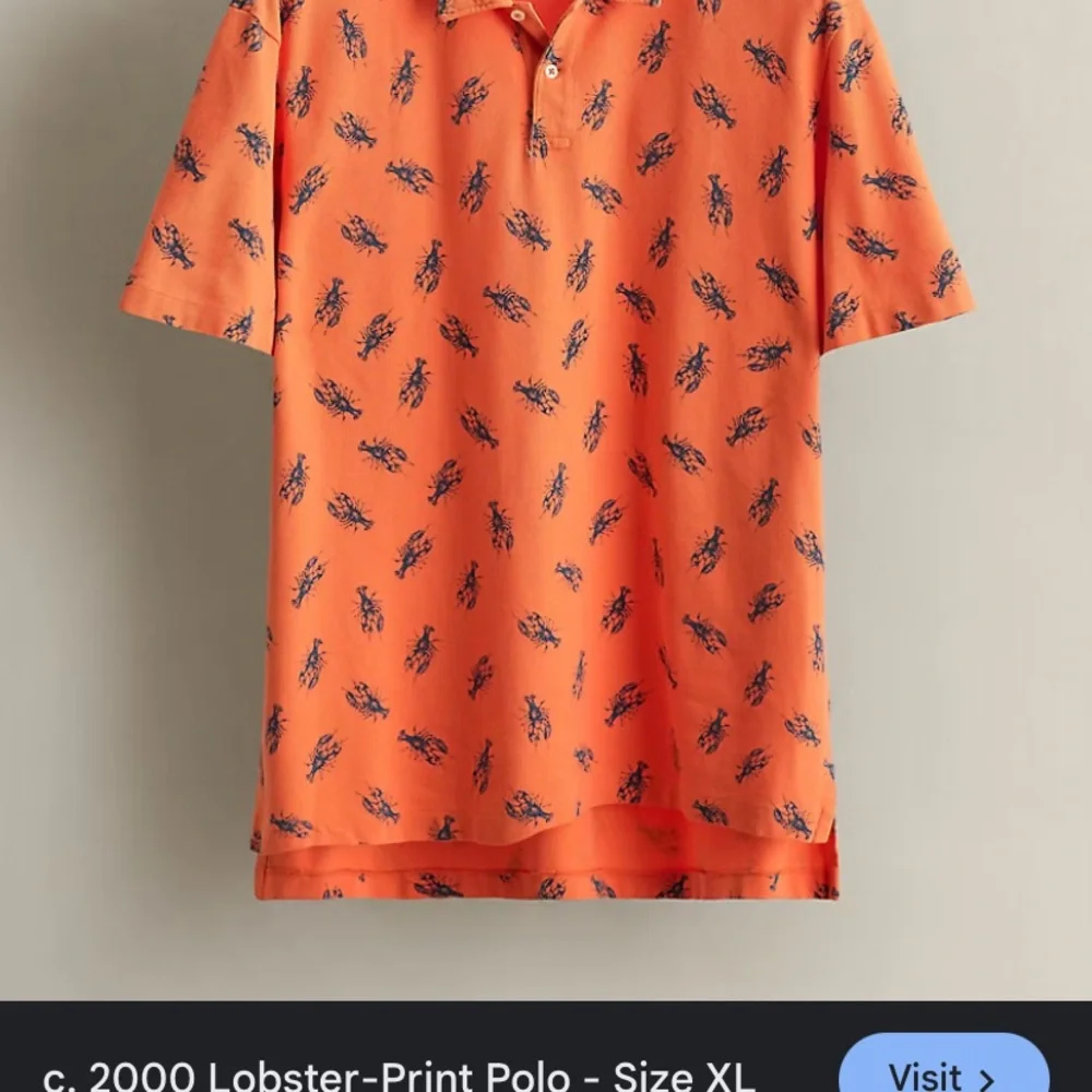 Polo Ralph Lauren orange Lobster-Print Polo Shirt 100 cotton large - Picture 1 of 2